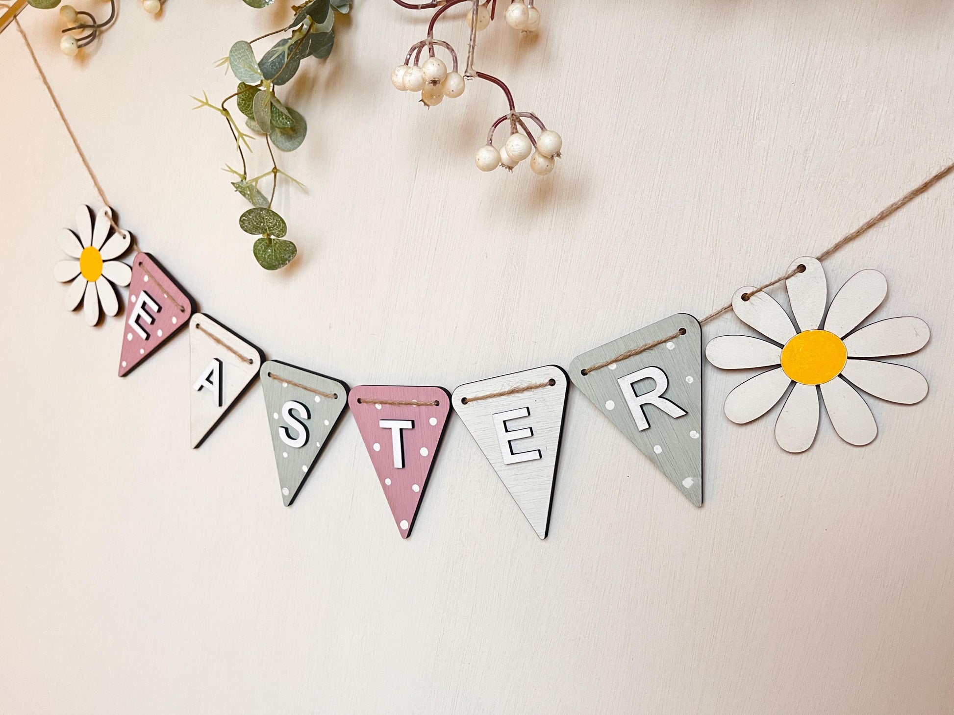 Spring Bunting Easter Garland Decor Pastel Wooden Spring garland for fire place Seasonal garland gift for mother in law Easter decoration
