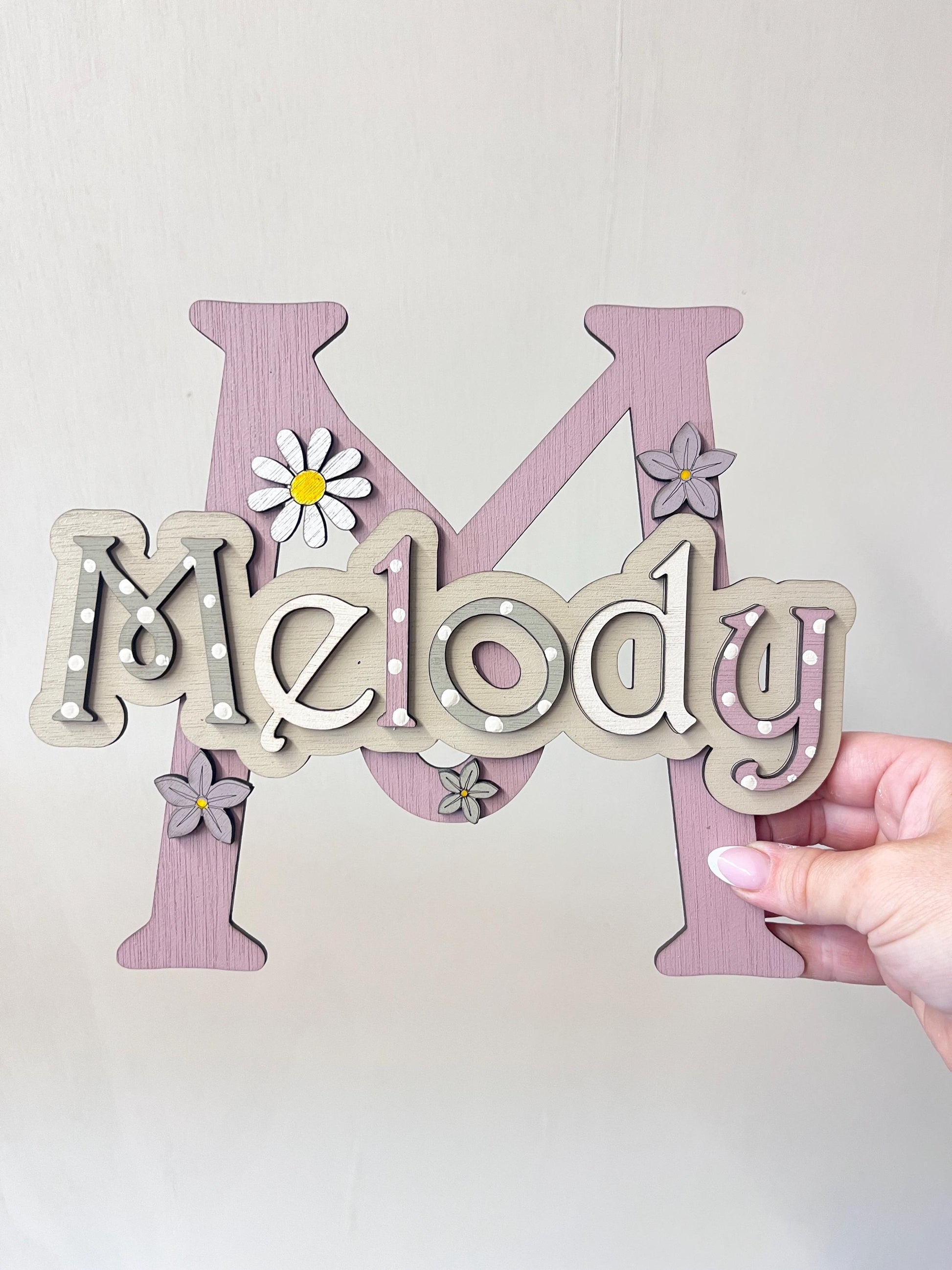 Strawberry Flower Name Sign Wooden Nursery Decor Girls daisy door sign strawberry bedroom decoration gift for kids room hanging wall art
